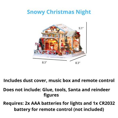 Miniature Joy DIY Dollhouse Kit Christmas House Decoration - with Dust Cover Music Box 1 24 Scale Build Furniture and Mini Craft Kits for Adults Blue Snowy Night