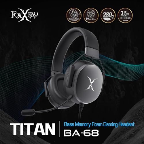 Image of FOXXRAY BA-68 Gaming Headset for PC, Lightweight Over-Ear Headphone with mic, 50MM Dynamic Drivers, 3.5mm Audio Jack, Soft Memory Foam Cushion, Removable Microphone