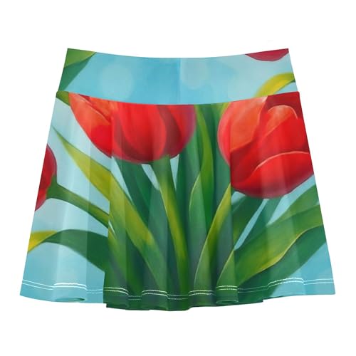 Girls' Shorts Athletic Skorts Red Tulips Tennis Skirts Toddler Cute Comfy Pleated Skort 3t2