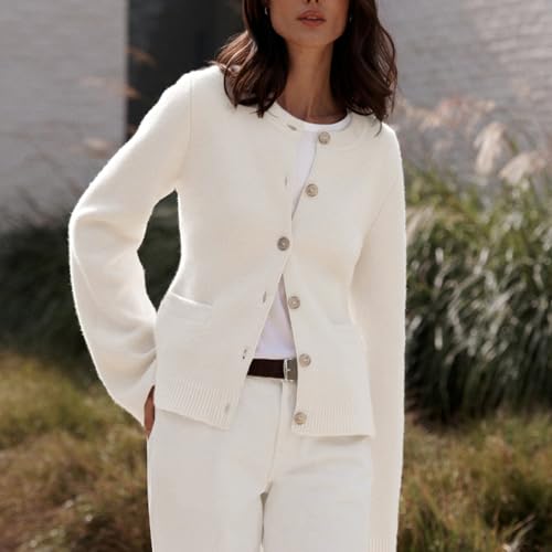 Image of Womens Slim Fit Cardigan Sweaters Long Sleeve Button Down Open Front Solid Crop Sweater Coat with Pockets