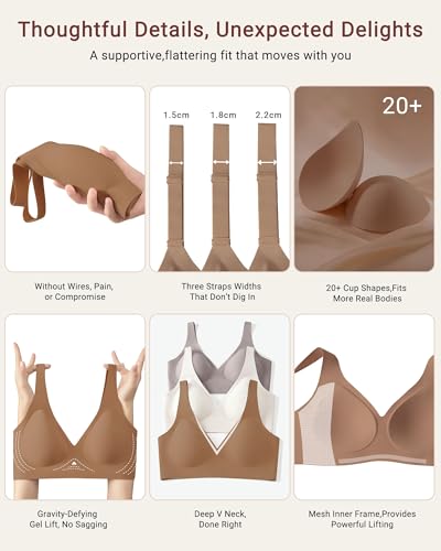 As Fairy Seamless Wireless Bra with Support and Lift Deep V Plunge Bralette Soft T-Shirt Bra for Women Everyday(Brown 32D) — view 5