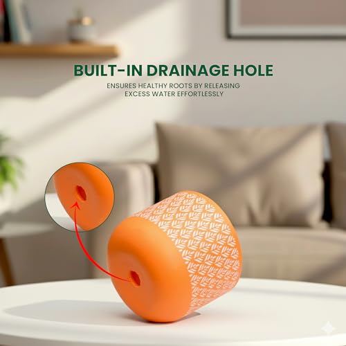 Image of Urban Plant Orange Charm Virasat Terracotta Pot with Drainage Hole (5 Inch) | Hand-Painted Decorative Clay Planter | Breathable Indoor Plant Pot for Healthy Growth