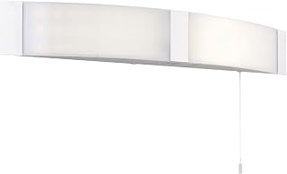National Lighting Bathroom Wall Light - IP44 Rated LED Bathroom Shower Room Bathroom Mirror Light with Pull Cord Switch/Shaver Socket - Includes 2X 6W SMD LED - Modern Frosted Shade & White Trim