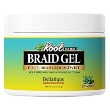 BELLATIQUE KOOL Braiding Gel Maximum Hold for LOC & Twist - No Flaking, No Whitening, Fast Drying, High Shine, Cool & Refreshing, Long Lasting Hold 5 oz