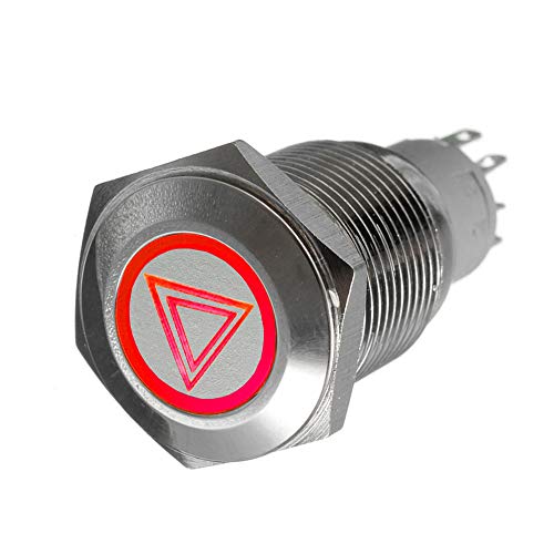 Mintice 16mm Interrupteur à Bascule Rouge LED 12V 3A Bouton Poussoir Voiture Métal Interrupteur Urgence Danger Attention Acier Inoxydable étanche