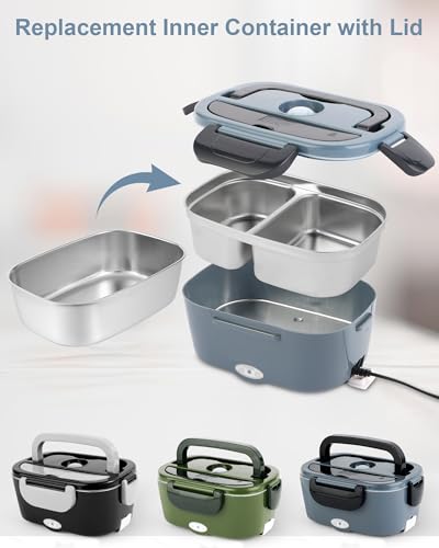 Image of 1.5L Electric Lunch Box Inner Container with Lid, Compatible 1.5L, Removable Replacement Food Container, 304 Stainless Steel Tray, Dishwasher Safe