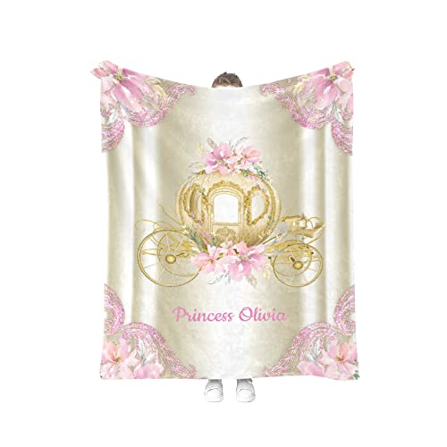 Personalized Baby Blankets with Name Custom Baby Blanket for Girls Personalized Baby Gifts Soft Warm Blanket for Nursery Swaddling Receiving - Floral Carriage 30x40in