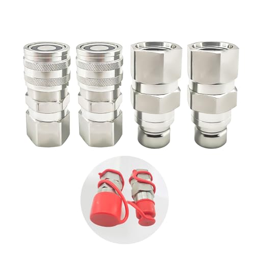 Image of 3 /4 inch SAE Thread Flat Face Hydraulic Quick Connect Coupler Set Fit for Skid Steer,1 /2 inch Body Heavy-Duty Carbon Steel Coupling with Dust Cap(4pcs)