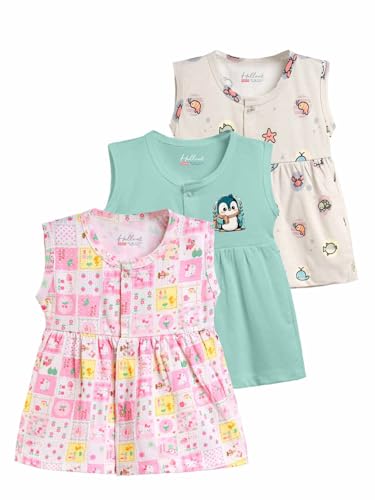 Image of HELLCAT 100% Cotton Baby Frock Dress for Girls - Pack of 3, Soft & Trendy, Sleeveless