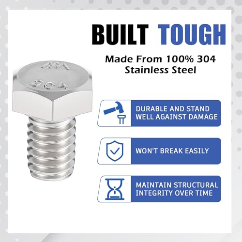 Image of Zonon 50 Pcs 5 /16-18 x 1 /2 inch Hex Head Screw Bolt 18-8 (304) Stainless Steel Hexagon Bolts, Fully Threaded, Plain Finish, External Hex Drive (Silver)