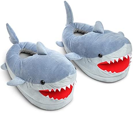 Chomping Shark Plush Slippers for Kids/Junior Ages 4-8. Grey since units on hand is of grey