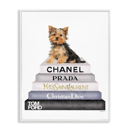 Book Stack Yorkie Glam Fashion, 16 x 20 Inch Framed Giclée Print