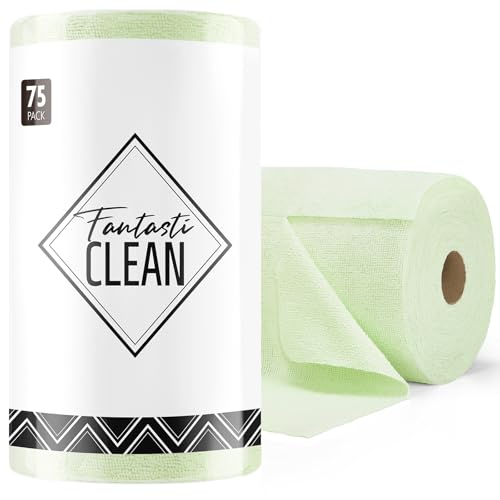 Fantasticlean Microfiber Cleaning Cloth Roll -75 Pack, Tear Away Microfiber Towels, 12" x 12", Reusable, Washable, Scratch Free, Ultra Absorbent Dishc