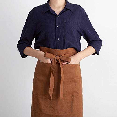 Atlinia Linen Apron Chef Apron Half Waist Apron With 2 Pockets Bistro Cafe Brown Apron #TOP1