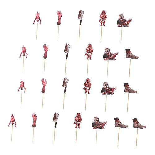Luxshiny 48 Pçs Decoração De Halloween Enfeites De Bolo De Aniversário Palitos De Comida De Madeira