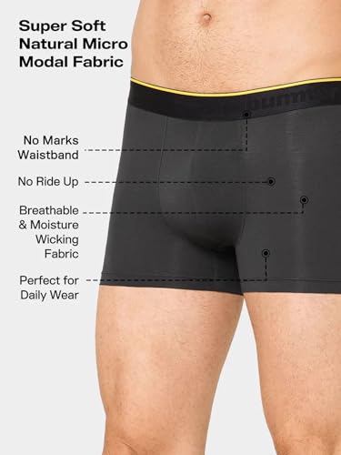 Image of Bummer Men's Finest Modal Underwear with Ultra Soft 4-Way Stretch Fabric for Ultimate Comfort - Anti-Bacterial & Breathable Solid Trunks Innerwear Combo Pack for Men