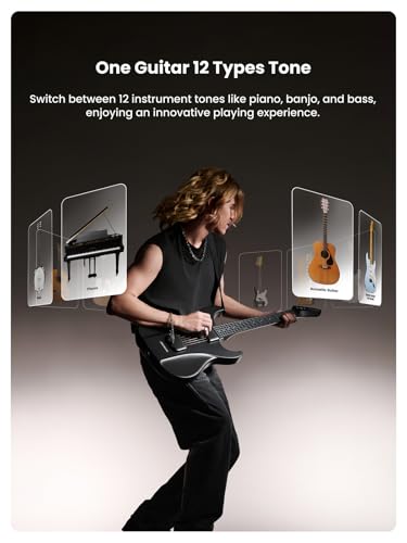 Image of AeroBand Guitar Smart Guitar With Silicone Strings, Travel Silent Guitar With Detachable Fretboard, Headphone Jack, Built-in Speaker and Drum system, Aeroband APP Play, MIDI