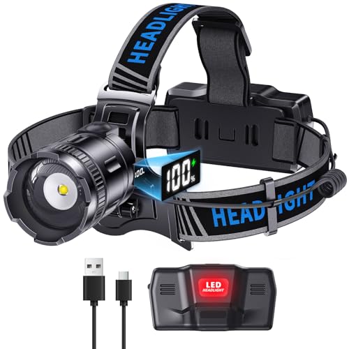 ADDplus LED Headlamp Rechargeable, 2000 Lumens Super Bright Head Lamp, 5 Modes & 120°Adjustable & IPX7 Waterproof USB Rechargeable Headlight for Outdoor Camping, Running, Cycling, Climbing