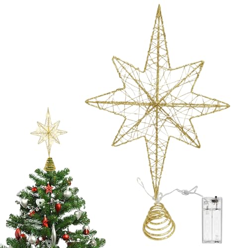 Bocguy Estrela árvore de natural com luz dourada, 34 x 23 cm, árvore de natal com 20 LED, estrela de árvore de Natal para decoração de interior, árvore de Natal (B)