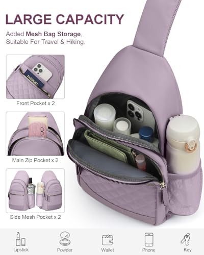 Image of Capolo Sling Bag for Women Men Waterproof Crossbody Bags for Women Trendy Casual Fanny Pack with Convertible Shoulder Strap Chest Bag for Travel Hiking(Purple, Large)
