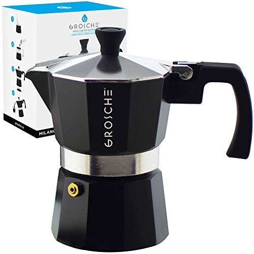 GROSCHE Milano Stovetop Espresso Maker Moka pot 1 espresso Cup - 1.5 fl oz, Black, Cuban Coffee Maker Stove top coffee maker Moka Italian espresso greca coffee maker brewer percolator