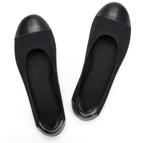 Image of Frank Mully Women's Ballet Flats Round Toe Walking Flats Slip On Work Shoes Knitted Flats Shoes for Woman Soft Lightweight