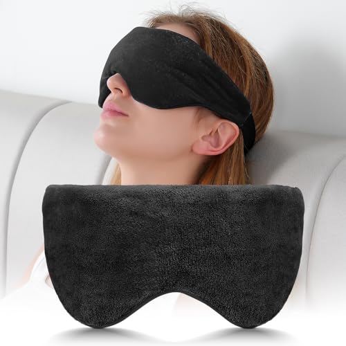 Sivio Weighted Eye Mask for Women & Men, Heatable and Freezable Weighted Eye Pillow with Silica Beads & Adjustable Strap, Soft Breathable Cotton Eye Cover for Sleeping Faster and Better, Black