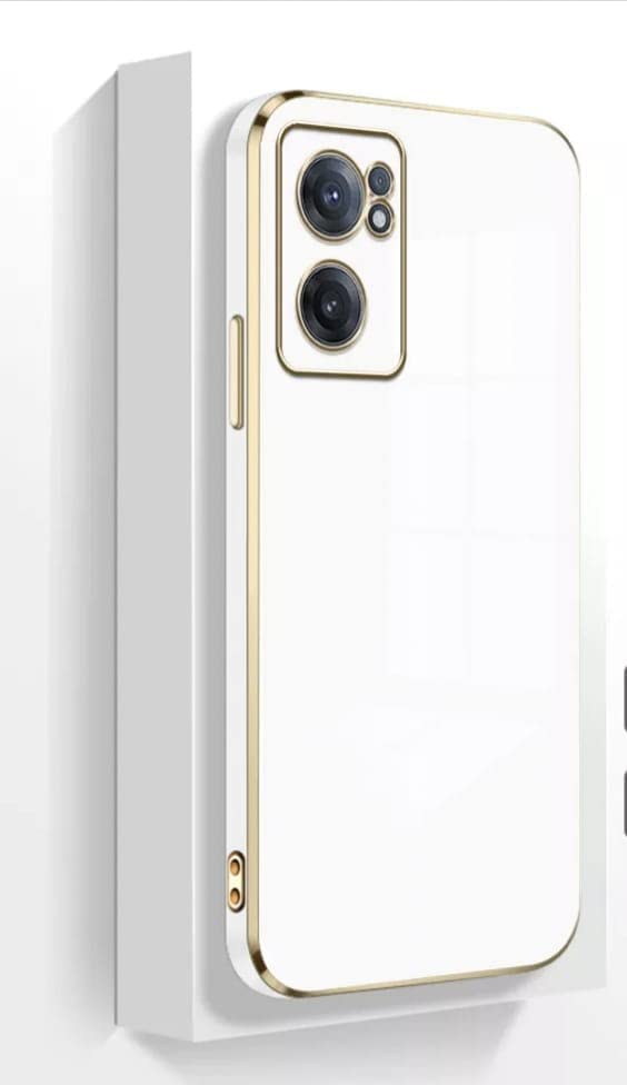 Image of Apurb Store for Oppo Reno 7 5G Plating Square Gold Frame Phone Case Luxury Soft Silicone Back Cover (for Oppo Reno 7 5G, White)