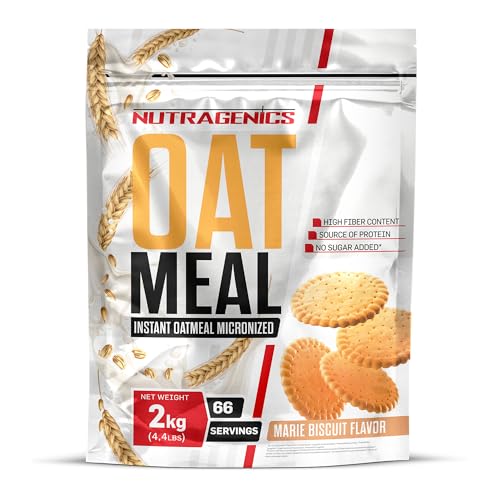 NUTRAGENICS Instant Oatmeal - 2 kg - Instant Oats - Hafermehl - Mikronisiert - Reich an Ballaststoffen - Ohne Zuckerzusatz - Quelle für Proteine und Kohlenhydrate (2 kg, Marie-Keks)