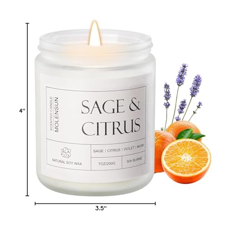 Molensun Sage & Citrus Scented Candles, Aromatherapy Jar Candle, 7 oz Long Lasting Candles, Soy Wax Candle Gift for Women - Thumbnail 7