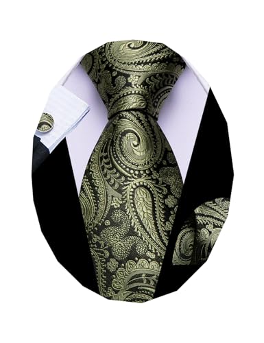 Image of Barry.Wang Paisley Tie Fashion Set Hanky Cufflinks Neckties for Men Woven Silk