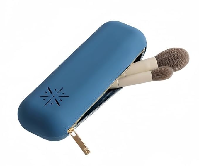 SOKT Portable Makeup Brush Holder Case with Zipper – Travel-Friendly Cosmetic Brush Organizer Pouch – Soft Silicone, Dustproof & Ventilated (BIUE)