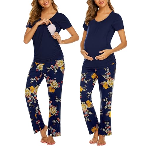 Image of Ekouaer Womens Nursing Pajamas Maternity Breastfeeding Pjs Sleepwear Layer Soft Postpartum Lounge Set Pregnancy Clothes