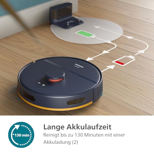PHILIPS Homerun Serie 2000: 2-in-1 Saug- und Wischroboter, 130 Minuten Laufzeit, Lasernavigation, Teppichboost, App-gesteuert, Mitternachtsblau (XU2000/10)