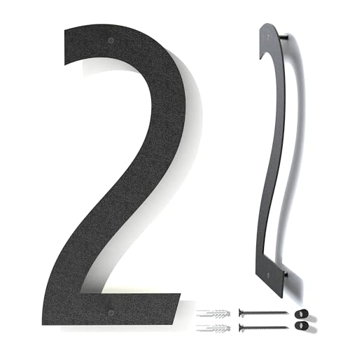Modern Black Coated Floating Large Metal House Numbers for Outside - Rust-Proof, 12 Inch