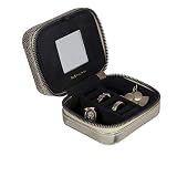 Ruby + Cash Sequin Mini Faux Leather Zippered Travel Jewelry Organizer Box Display Storage Case for Rings, Earrings, Necklaces. Built in Mirror. Good Stocking Stuffer, Secret Santa, Gift Item, Gold