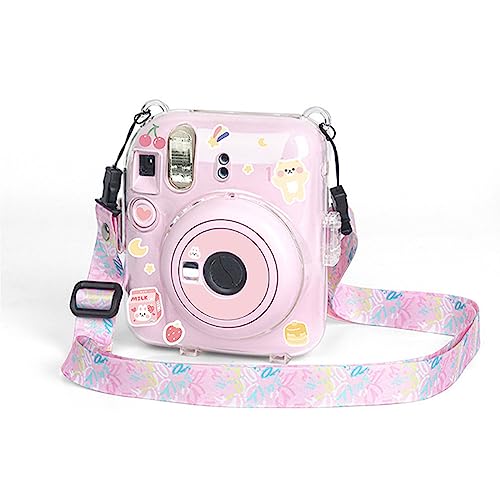 Custodia Trasparente per Fujifilm Fuji Mini 12 per Fotocamera con Tracolla Rimovibile Arcobaleno Protettiva pc Antiurto Antipioggia con rosa