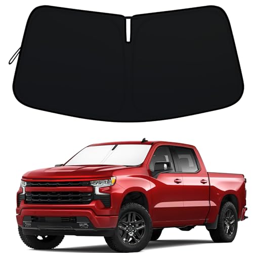 Image of Windshield Sun Shade Foldable for 2014-2018 Chevy Silverado /GMC Sierra 1500 2500HD 3500HD Fully Covered Front Window Shade Sun Visor, Blocks UV Rays and Heat, Keep Cool and Protect Interior