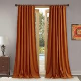 Picture of StangH Velvet Curtains 120 inches for High Ceiling Window, Orange Thermal Insulated Light Blocking Home Decor for Living Room, Back Tab, W52 x L120, 2 Panels