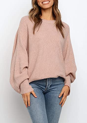 Mafulus Women's Oversized Crewneck Sweater Batwing Puff Long Sleeve Cable Slouchy Pullover Jumper Tops #TOP1