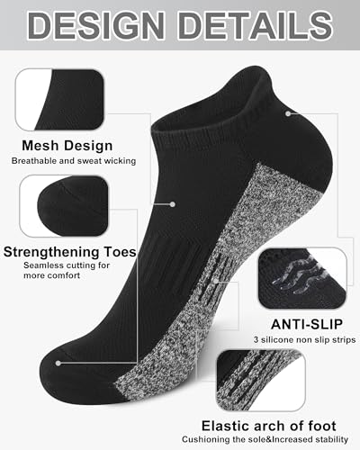 YSense Womens Ankle Socks Cotton Athletic Running Cushioned Sole Socks With Tab 6 Pairs2