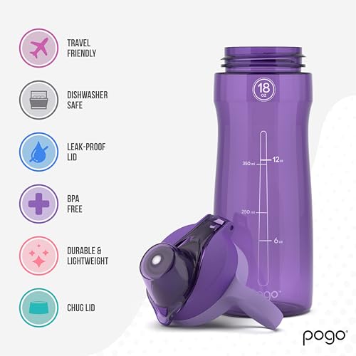Image of Pogo BPA-Free Plastic Water Bottle with Chug Lid, 18 Oz, Purple
