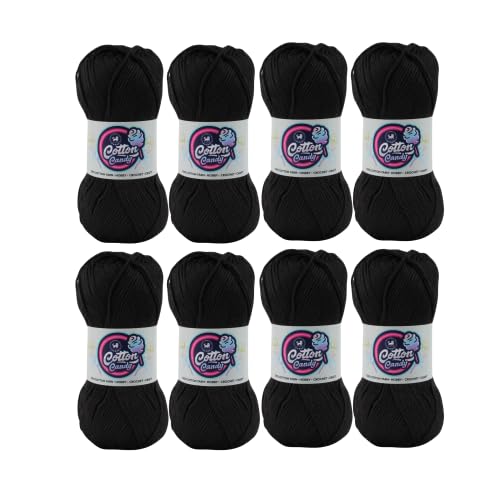 Image of NESTNHAVEN Cotton Candy 100% Cotton Yarn - (100g, 185 Meters) - Luxury Yarn for Crochet, Amigurumi, Embroidery, Toys, Garments, Flowers and Hobby, Projects. (Black) | (800 Gm)