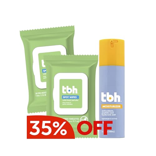 TBH Kids Spot Foam Face Cleaning Spot Wipes and TBH Gentle Hydrating Face Moisturizer for Kids, Tweens, and Teens with Sensitive Dry Oily Skin