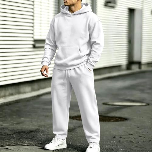 Rtdyvyuhb Sweatsuits For Men 2 Piece Track Suit Matching Sets Jogging Casual Comfy 2 Piece Athletic Fall Winter Sport Outfits White Large - image 3