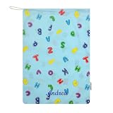 Panini Tessuti Kindergartentasche mit gesticktem Namen für Baby-Junge und Baby-Mädchen Kleidung Tasche ändern Kindergartentasche 100% Baumwolle (Beutel 46 x 60 cm Blaue Buchstaben)