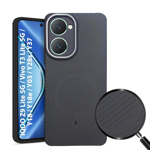 Image of LIRAMARK Rugged Carbon Fibre TPU Armor Silicone Back Cover Case for iQOO Z9 Lite 5G / Vivo T3 Lite 5G / Y18 / Y18e / Y03 / Y28s / Y37