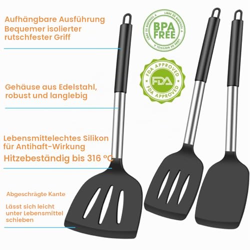 Foto von KLAQQED 3 Pfannenwender Silikon Spatel Kochgeschirr Pfannenwender Kunststoff Küchenutensilien Silicone Spatula Set Spatulas Silicone Heat Resistant Spatulas for Nonstick Cookware Rubber Wok Spatula