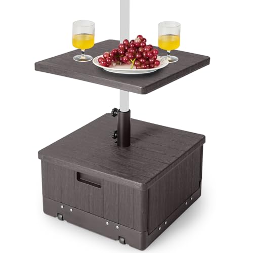 COSTWAY Sonnenschirmständer mit Rollen, Tischablage, Griff und beschwerter Tasche, 3-in-1...