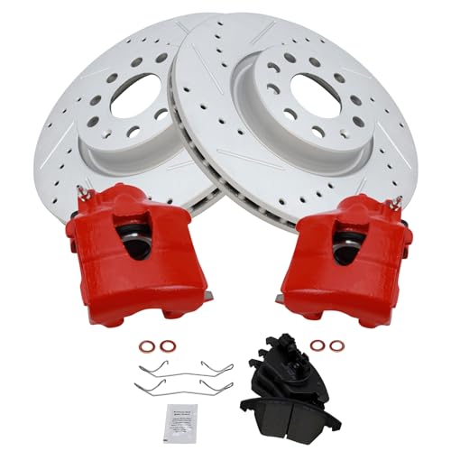 Image of TRQ Performance Front Brake Pad and Rotor Set Ceramic 280 mm Vented Rotors | For 2009-2011 Audi A3 Quattro